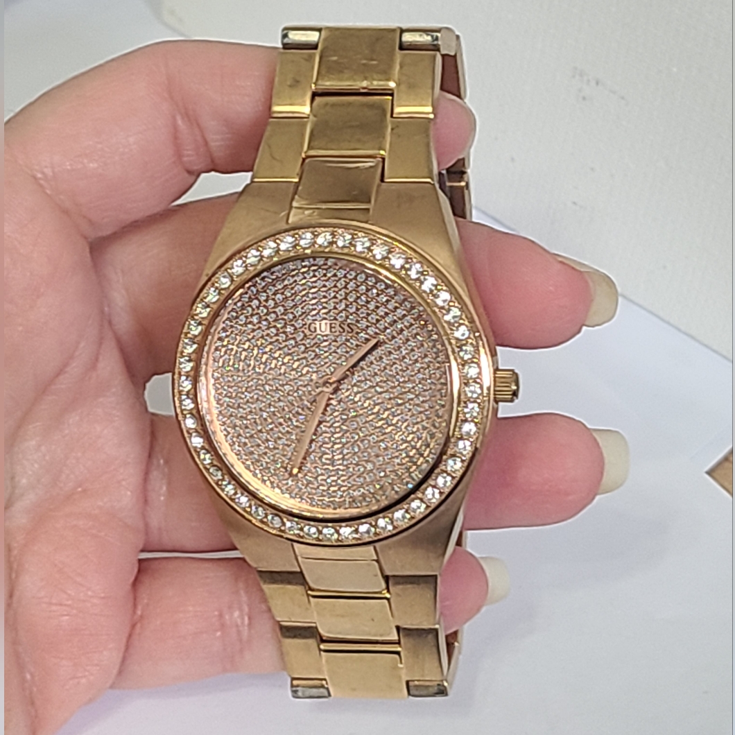 Vintage Y2k 2000s Rose Gold Chunky Wide Band Crystal Rhinestone Guess Watch